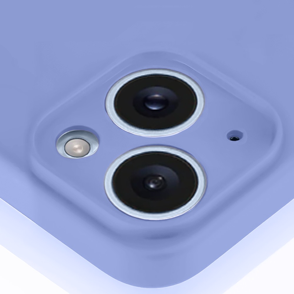 Etui do iPhone 15 silikonowe z mikrofibrą soft touch z osłoną na aparat, fioletowe liliowe