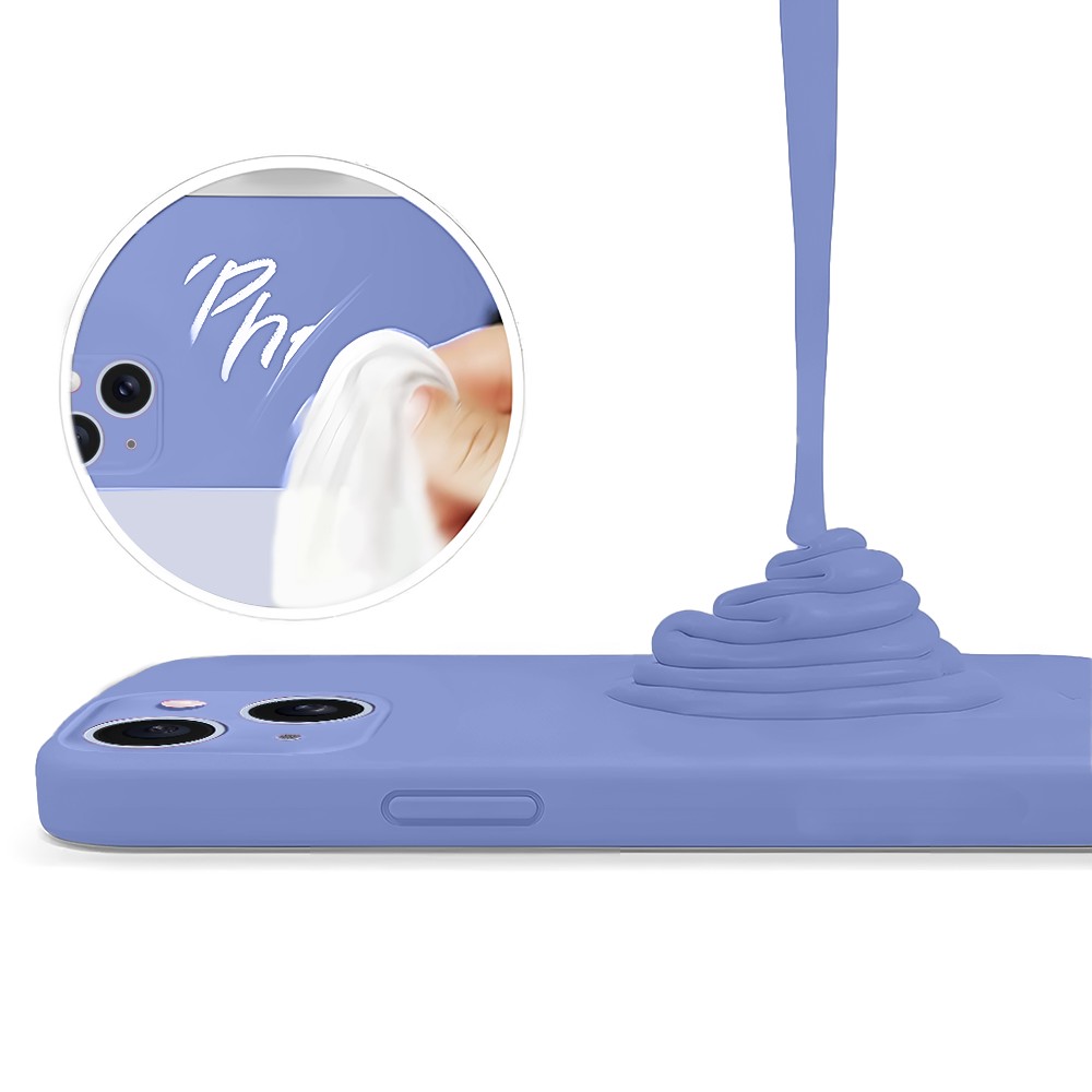 Etui do iPhone 15 silikonowe z mikrofibrą soft touch z osłoną na aparat, fioletowe liliowe