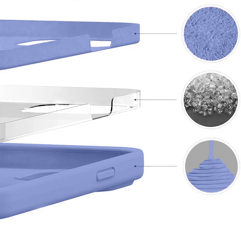 Etui do iPhone 15 silikonowe z mikrofibrą soft touch z osłoną na aparat, fioletowe liliowe