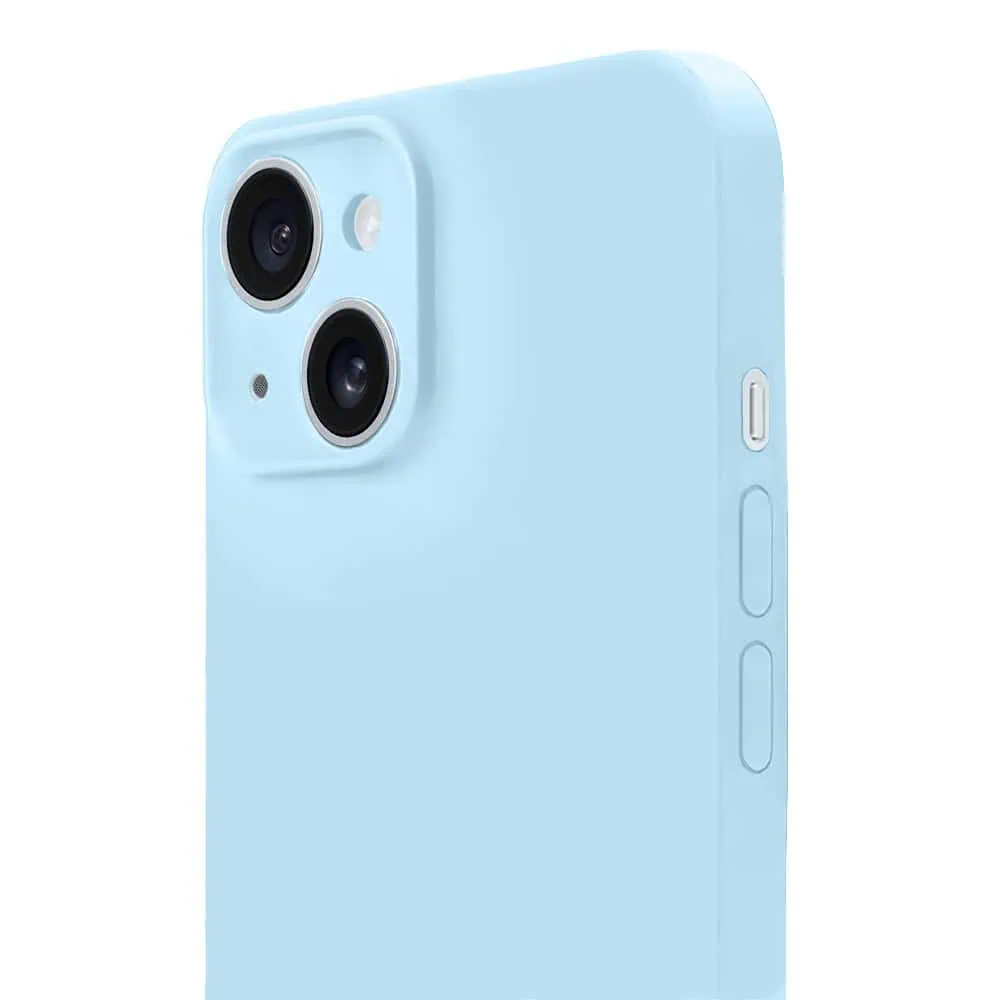 Etui do iPhone 15 Plus silikonowe z mikrofibrą soft touch z osłoną na aparat, jasny niebieski