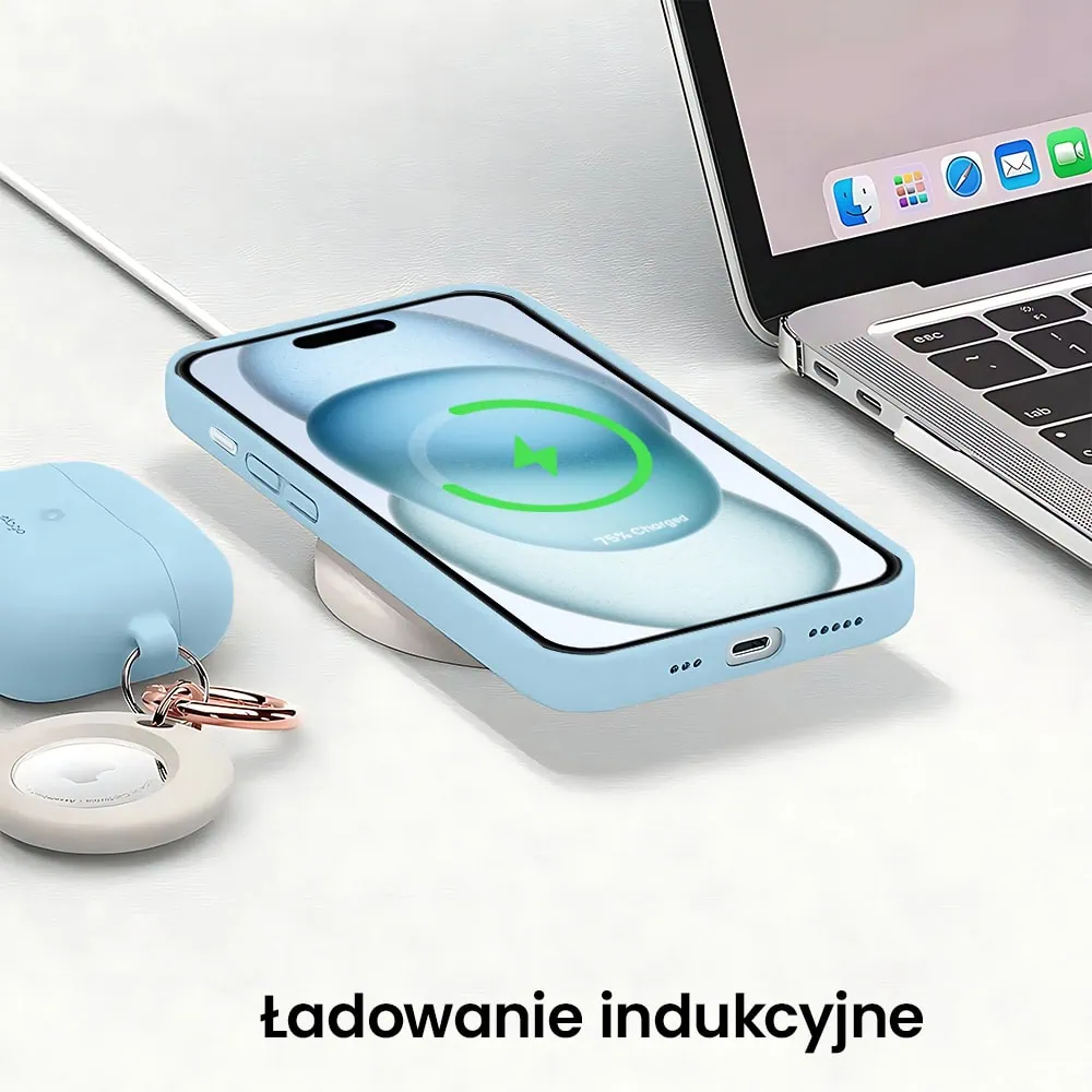 Etui do iPhone 15 Plus silikonowe z mikrofibrą soft touch z osłoną na aparat, jasny niebieski
