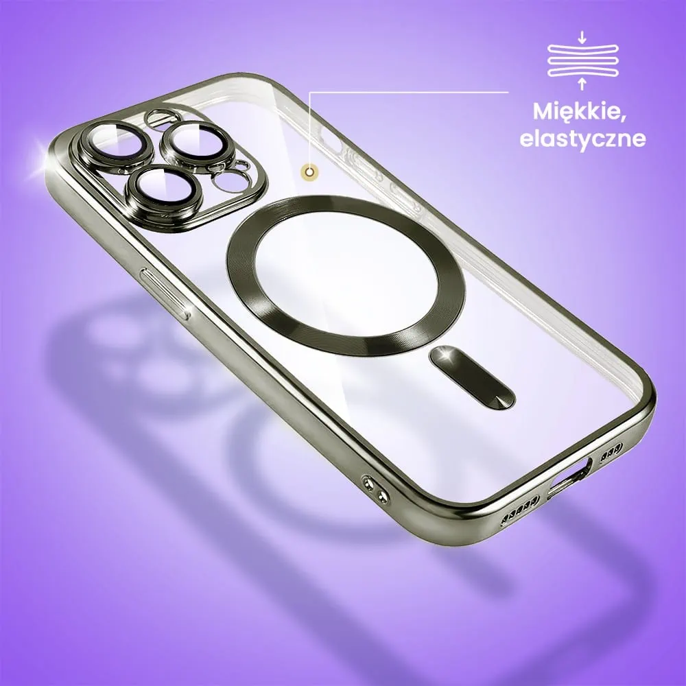 Etui do iPhone 15 Pro MagSafe Luxury Protect przeźroczyste, hybrydowa ochrona kamery, tytanowe