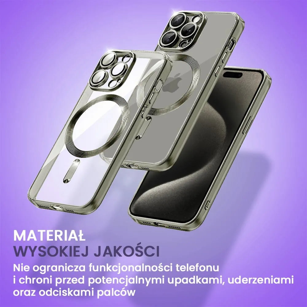 Etui do iPhone 15 Pro MagSafe Luxury Protect przeźroczyste, hybrydowa ochrona kamery, tytanowe
