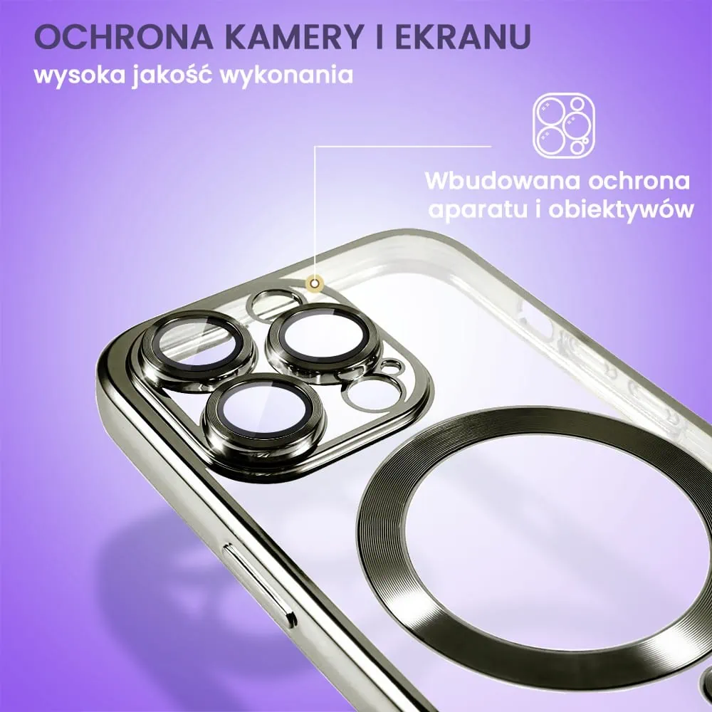 Etui do iPhone 15 Pro MagSafe Luxury Protect przeźroczyste, hybrydowa ochrona kamery, tytanowe