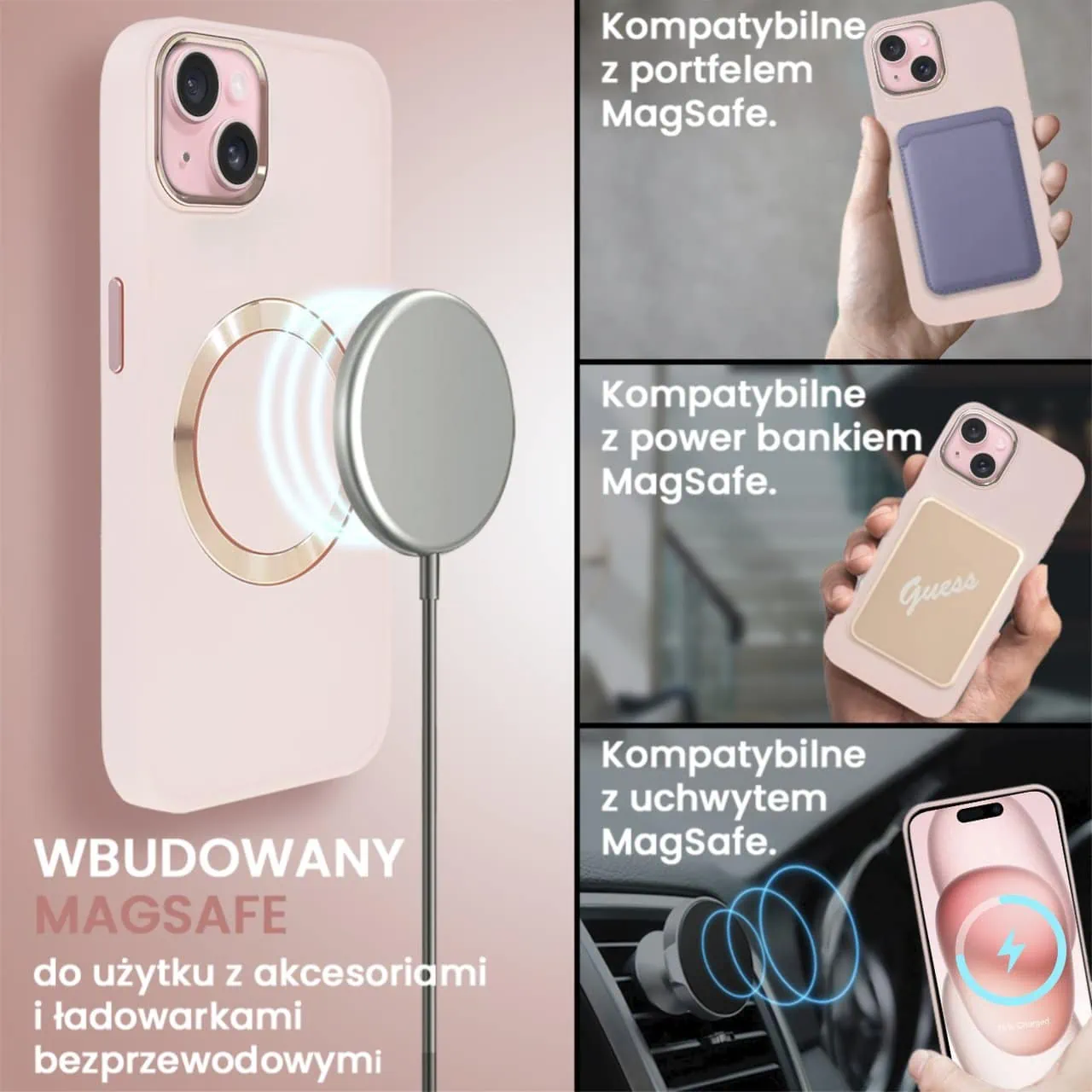 Etui do iPhone 15 Noble MagSafe Color, silikonowe, różowe