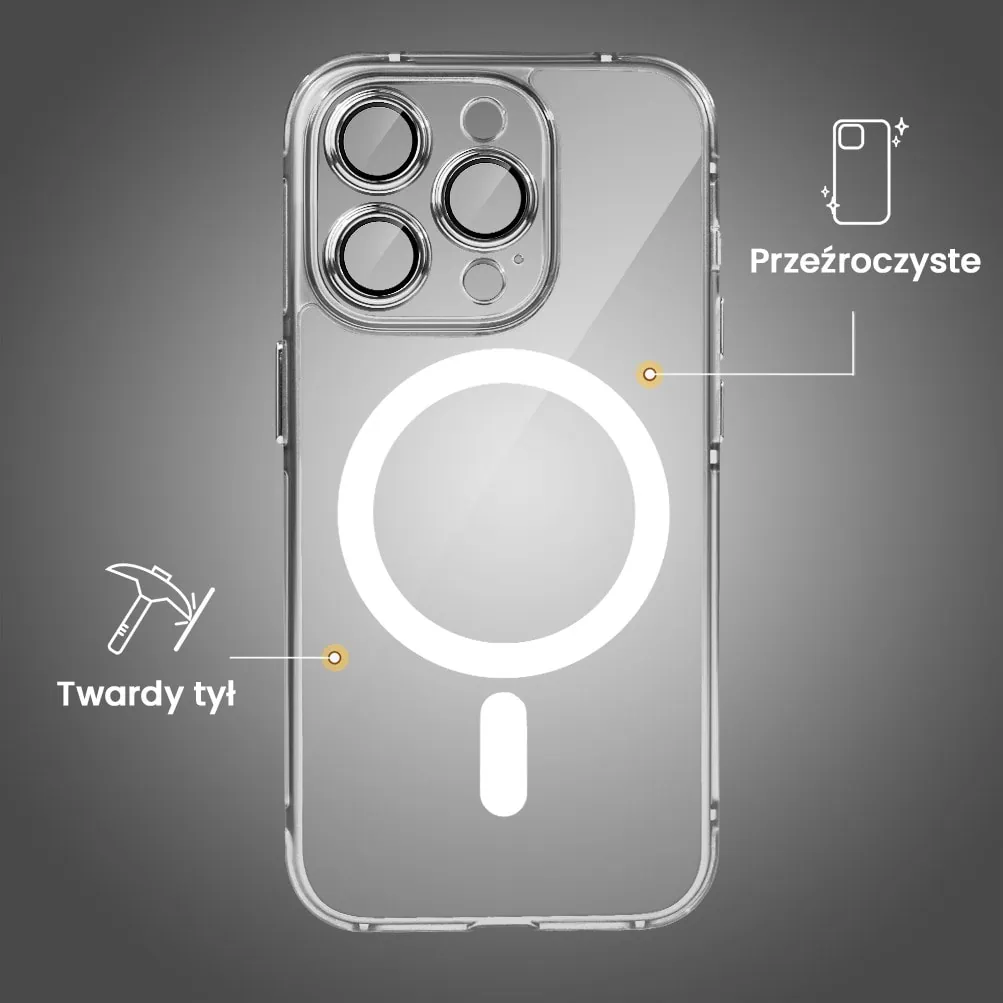 Etui do iPhone 15 Pro cienkie, wzmocnione, z ochroną anti shock oraz głośników, srebrne