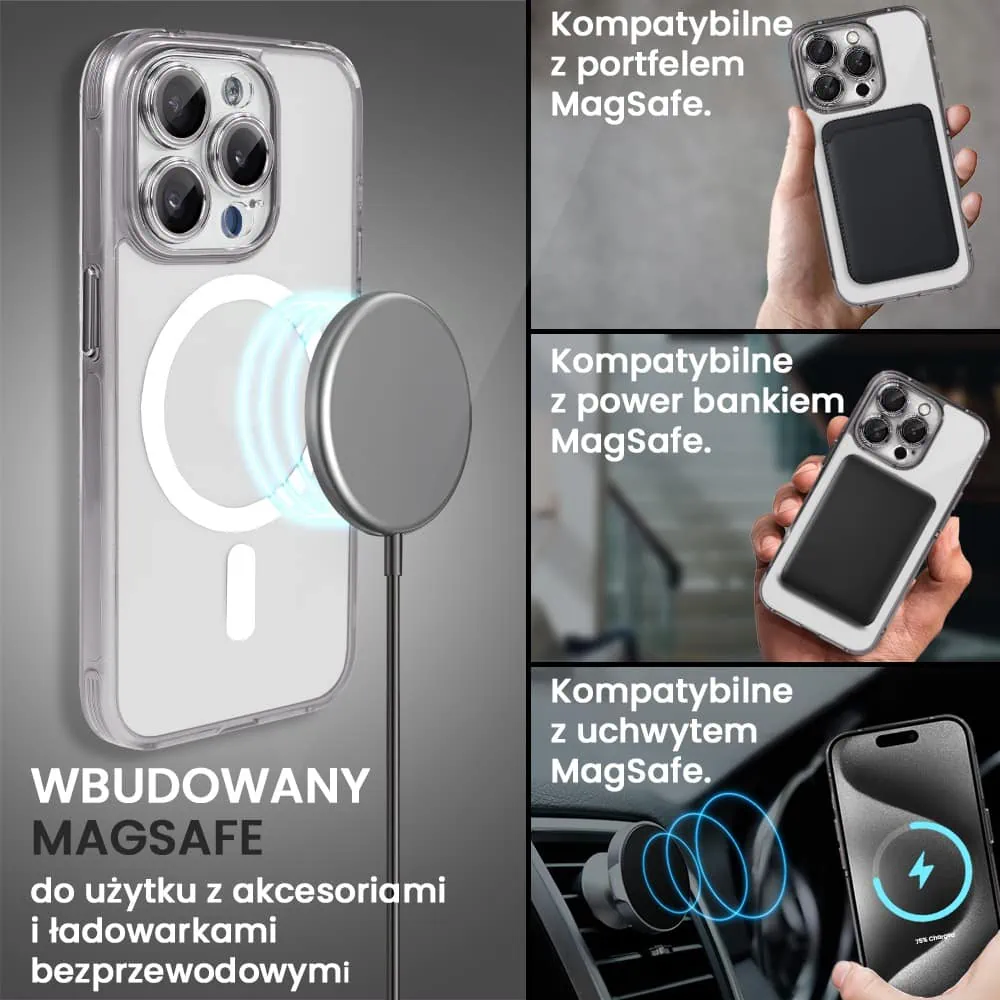Etui do iPhone 15 Pro cienkie, wzmocnione, z ochroną anti shock oraz głośników, srebrne