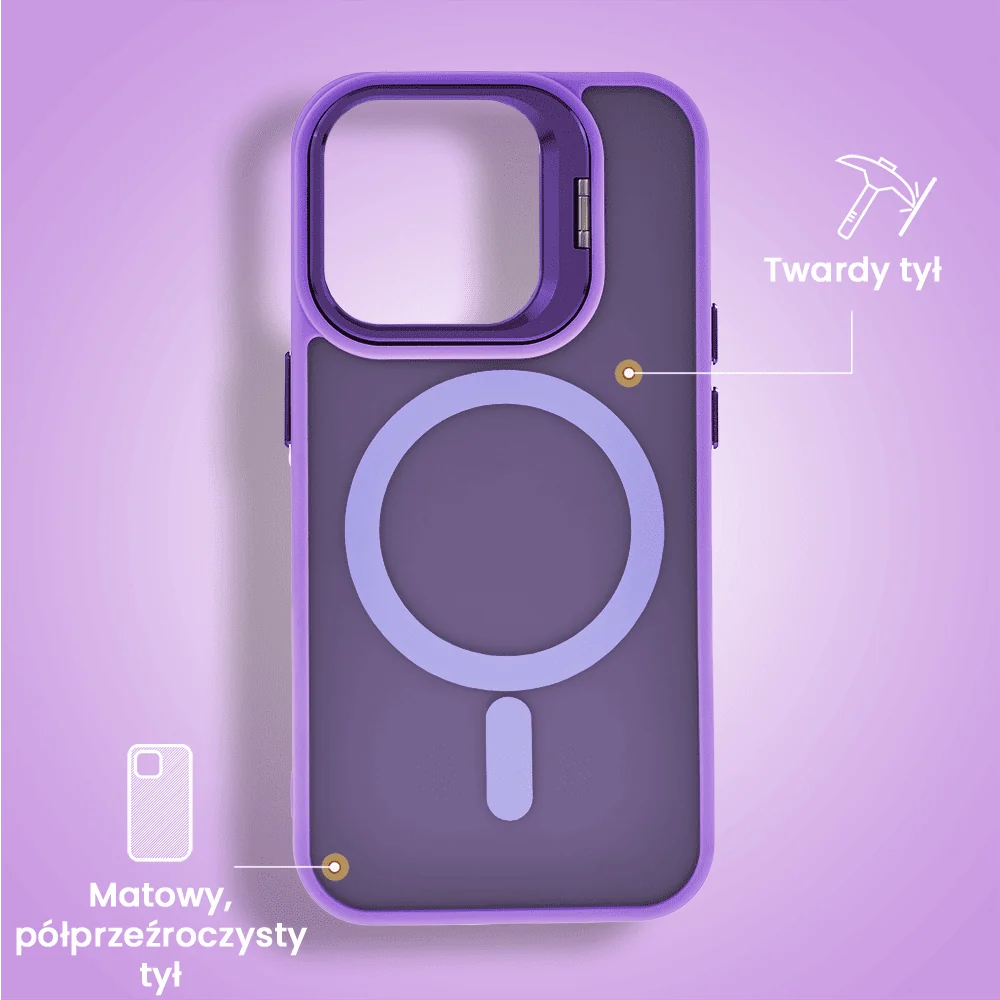 Etui do iPhone 14 Pro Arctic Stand, półprzeźroczyste, z osłoną aparatu i podstawką, purpurowe