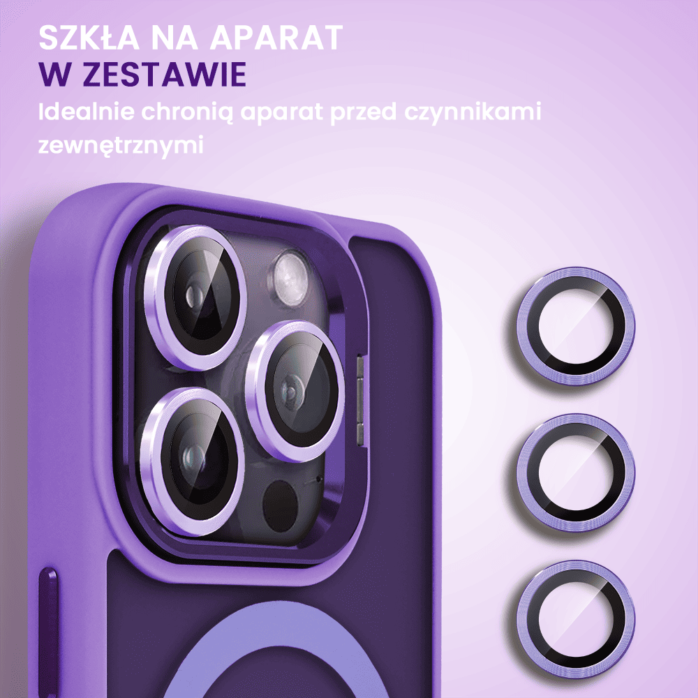 Etui do iPhone 14 Pro Arctic Stand, półprzeźroczyste, z osłoną aparatu i podstawką, purpurowe