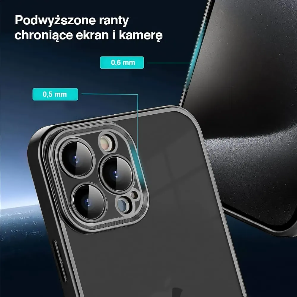 Etui do iPhone 15 Pro Max Black Edition przeźroczyste Sulada oryginal, czarne