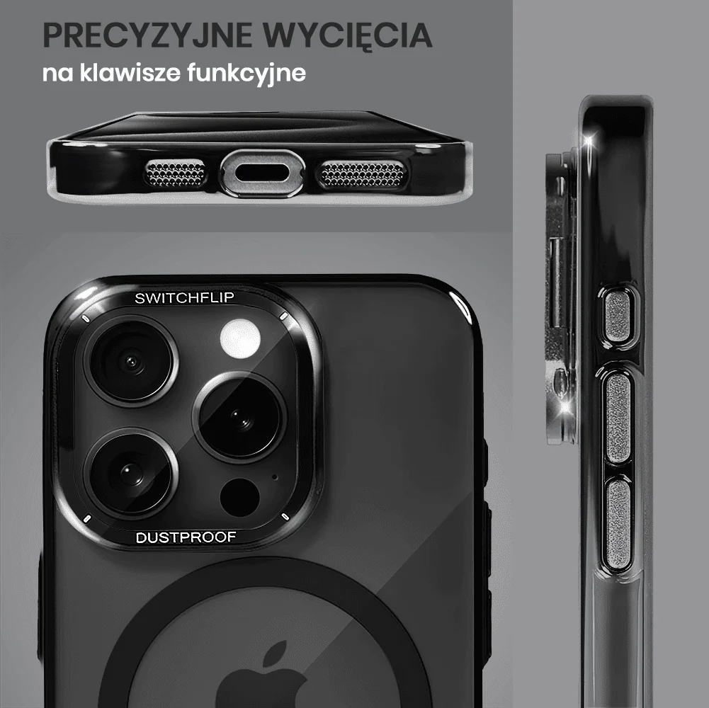 Etui do iPhone 15 Pro Cam Window, z osłoną aparatu i podstawką, twarde, czarne