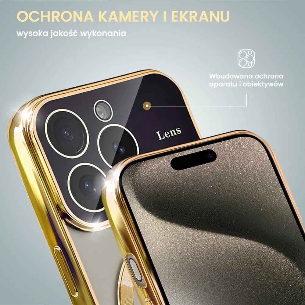 Etui do iPhone 15 Pro Max Camera Beam Magsafe, złote