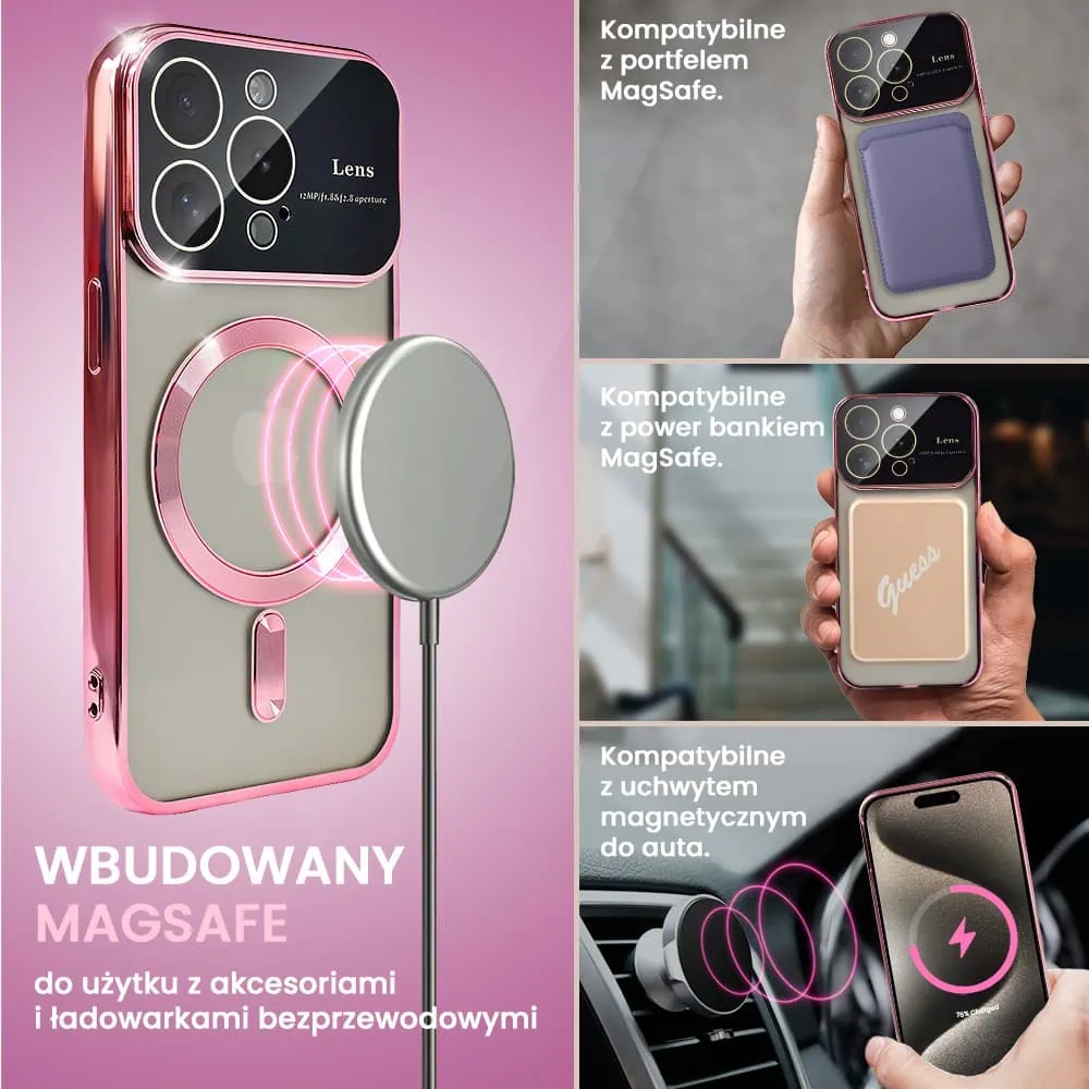 Etui do iPhone 15 Pro Max Camera Beam Magsafe, różowe