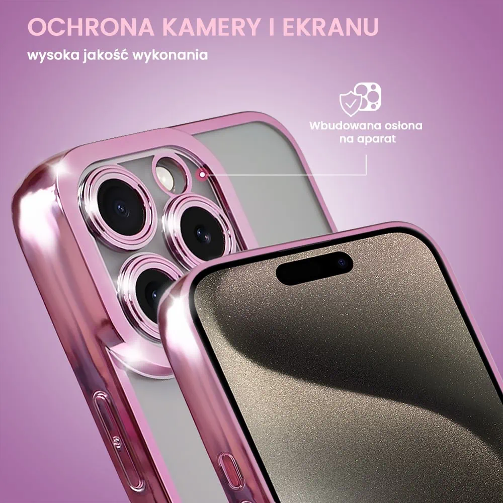 Etui do iPhone 15 Pro Camera High PRO z osłoną kamery, różowe złoto