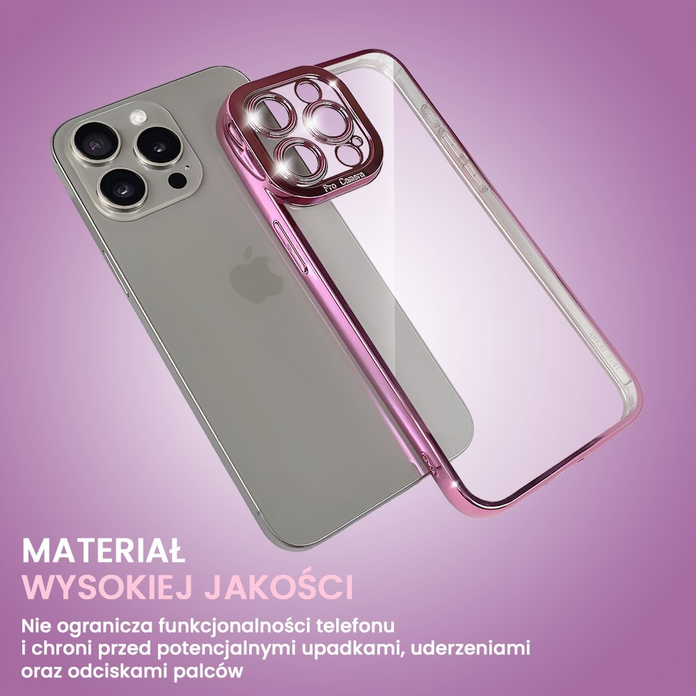 Etui do iPhone 15 Pro Camera High PRO z osłoną kamery, różowe złoto