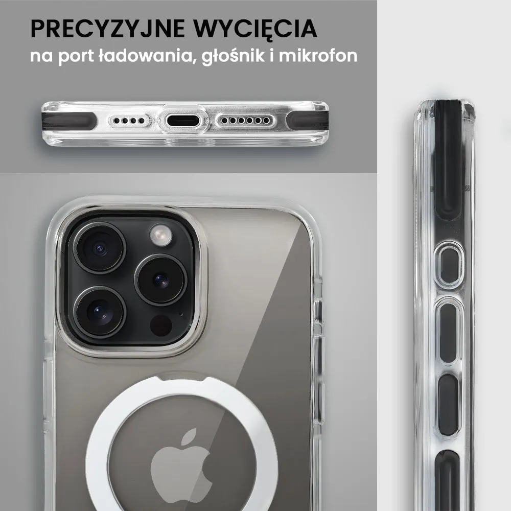 Etui do iPhone 15 Pro Max Clear Steel MagSafe, z podstawką, przeźroczysty tył, czarna ramka