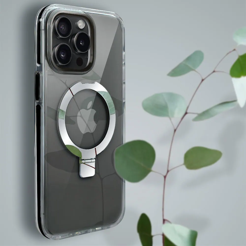 Etui do iPhone 15 Pro Max Clear Steel MagSafe, z podstawką, przeźroczysty tył, czarna ramka