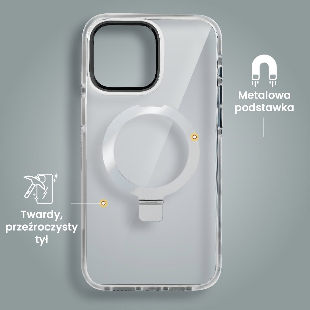 Etui do iPhone 15 Pro Max Clear Steel MagSafe, z podstawką, przeźroczysty tył, czarna ramka