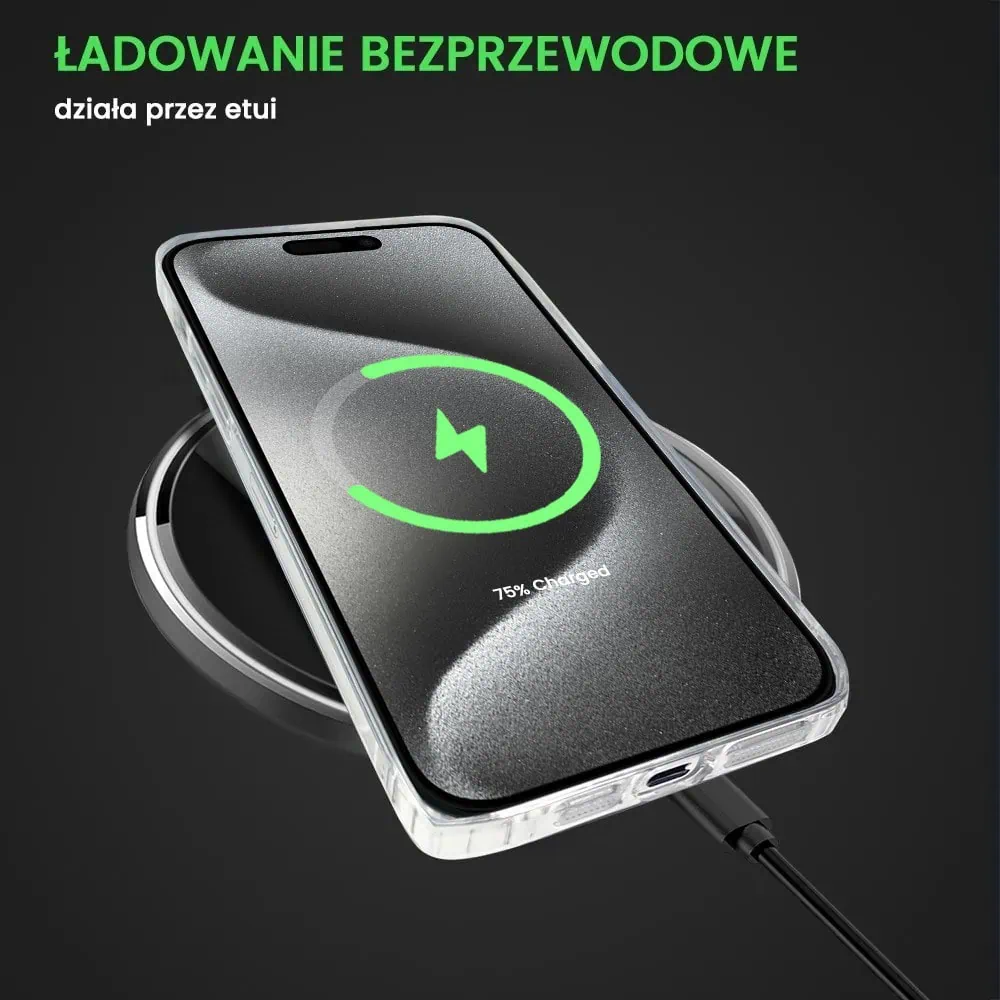 Etui do iPhone 15 Pro ClockWork MagSafe, przeźroczyste z mechanizmem w środku, srebrne