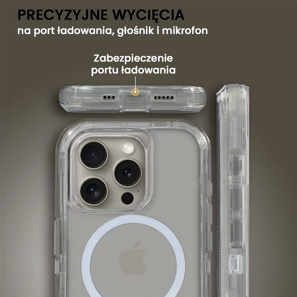 Etui do iPhone 15 Pro Crystal Armor Magsafe, Anti-Drop pancerne 3w1, szary szafir