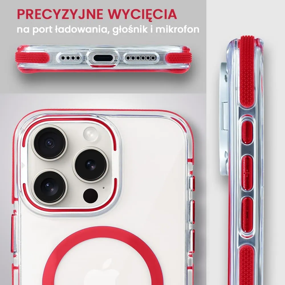 Etui do iPhone 15 Pro Hard Color MagSafe, twardy krystaliczny tył, z podstawką, czerwone