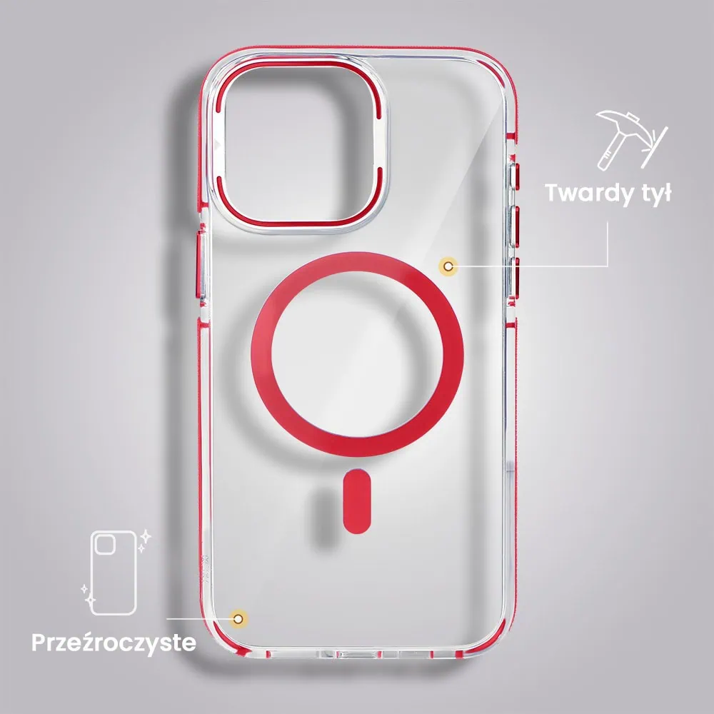 Etui do iPhone 15 Pro Hard Color MagSafe, twardy krystaliczny tył, z podstawką, czerwone