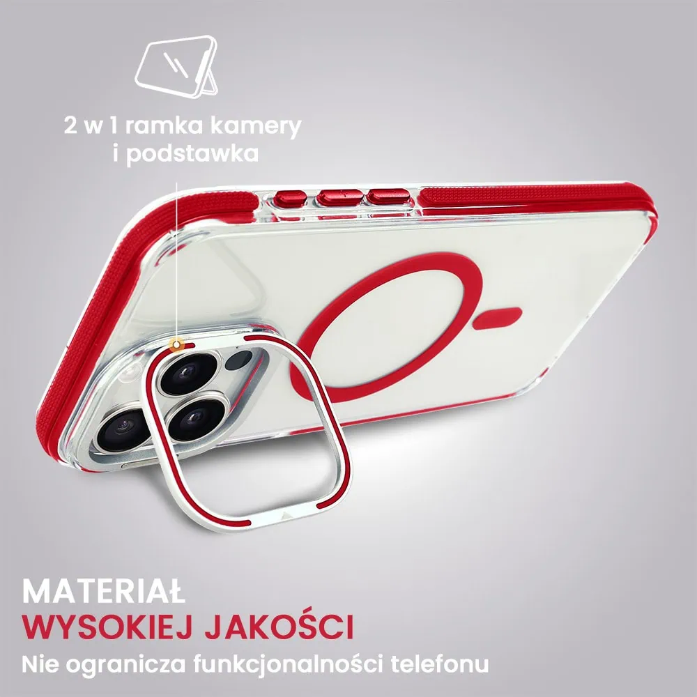 Etui do iPhone 15 Pro Hard Color MagSafe, twardy krystaliczny tył, z podstawką, czerwone