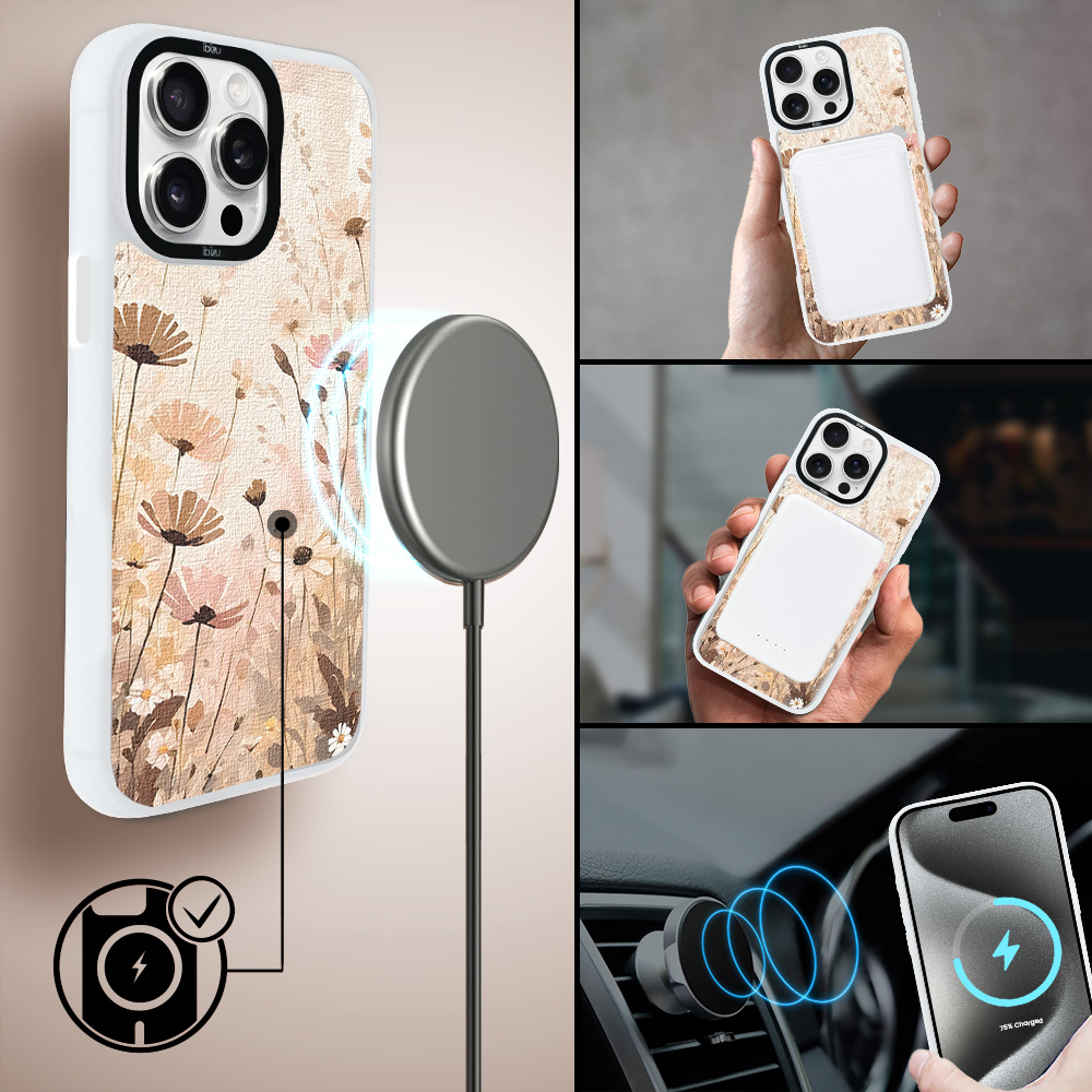 Etui do iPhone 15 Pro IBIZU DropGuard Matt z MagSafe, Boho, Kwiatowa łąka