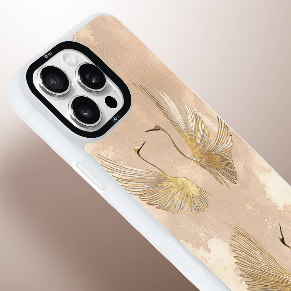Etui do iPhone 15 Pro IBIZU DropGuard Matt z MagSafe, Boho, Złote żurawie