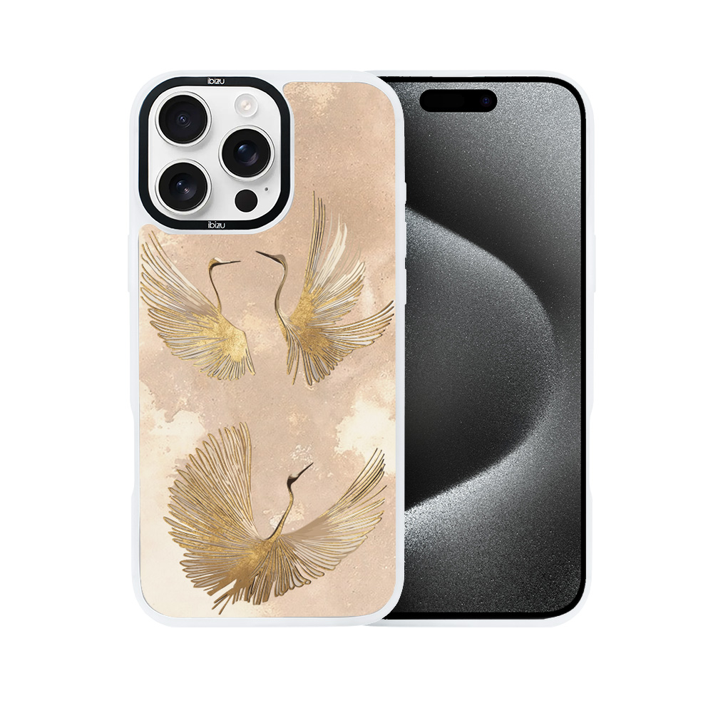 Etui do iPhone 15 Pro IBIZU DropGuard Matt z MagSafe, Boho, Złote żurawie