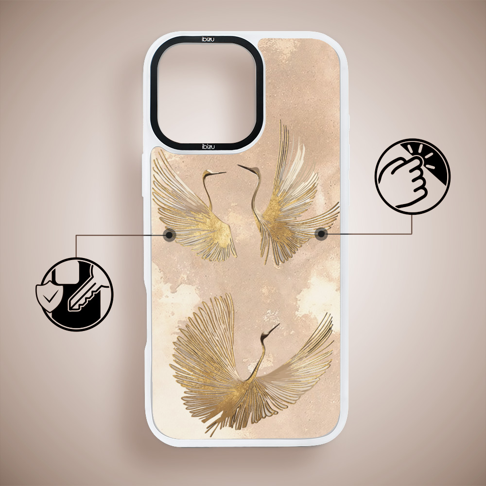 Etui do iPhone 15 Pro IBIZU DropGuard Matt z MagSafe, Boho, Złote żurawie