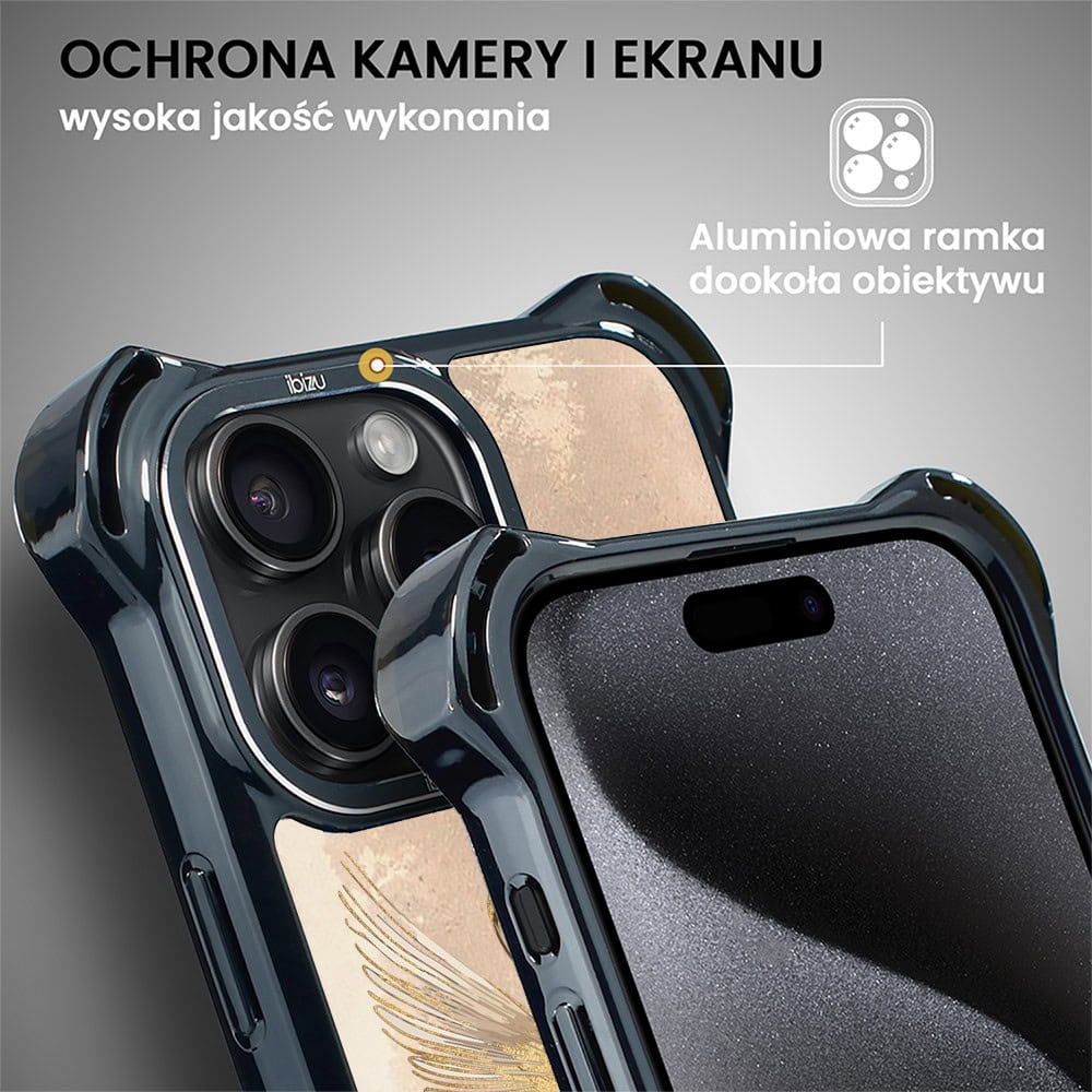 Etui do iPhone 15 Pro, Ibizu DropGuard Ultra z MagSafe, Boho, Złote żurawie