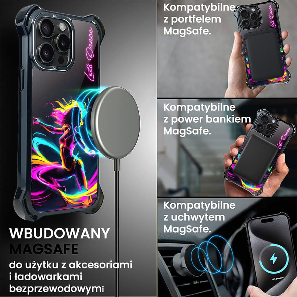 Etui do iPhone 15 Pro Max, Ibizu DropGuard Ultra z MagSafe, #ElectroMove, Taneczny rytm