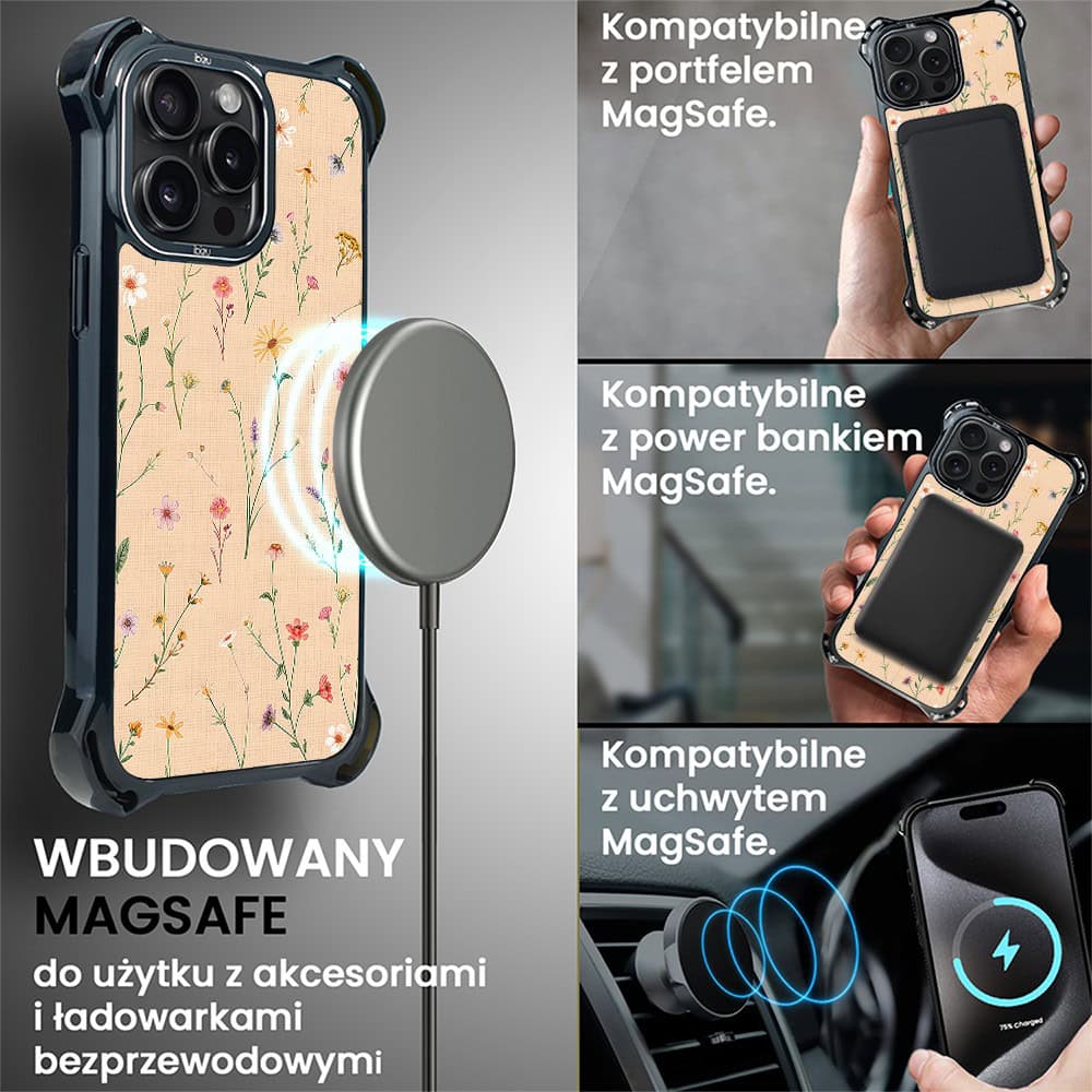 Etui do iPhone 15 Pro Max, Ibizu DropGuard Ultra z MagSafe, Pastel Bloom, Koralowa łąka
