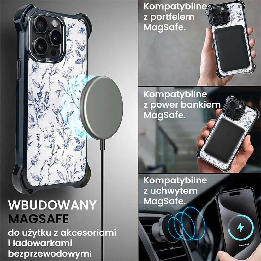 Etui do iPhone 15 Pro, Ibizu DropGuard Ultra z MagSafe, Pastel Bloom, Lazurowe szepty