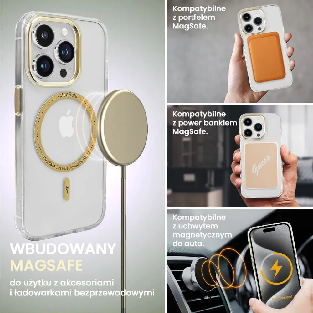 etui do iphone 15 pro ibizu premium slim magsafe cienkie, przeźroczyste, złote