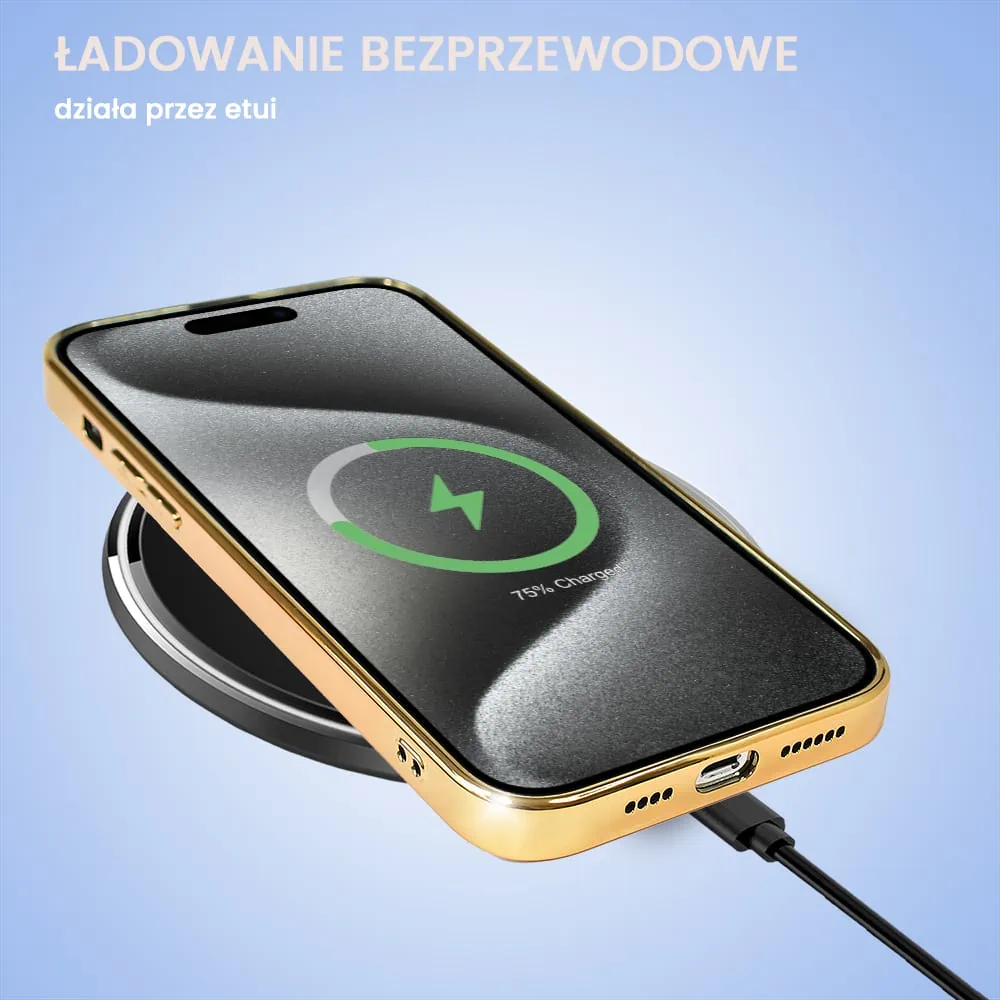 Etui do iPhone 15 Pro Max Jolly Magsafe Protect, hybrydowa ochrona kamery, pastelowy róż ze złotą ramką