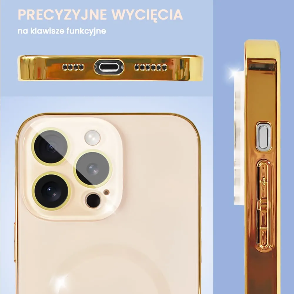 Etui do iPhone 15 Pro Max Jolly Magsafe Protect, hybrydowa ochrona kamery, pastelowy róż ze złotą ramką