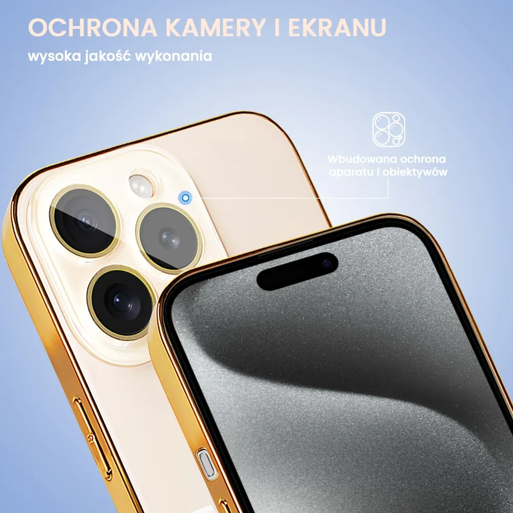 Etui do iPhone 15 Pro Max Jolly Magsafe Protect, hybrydowa ochrona kamery, pastelowy róż ze złotą ramką