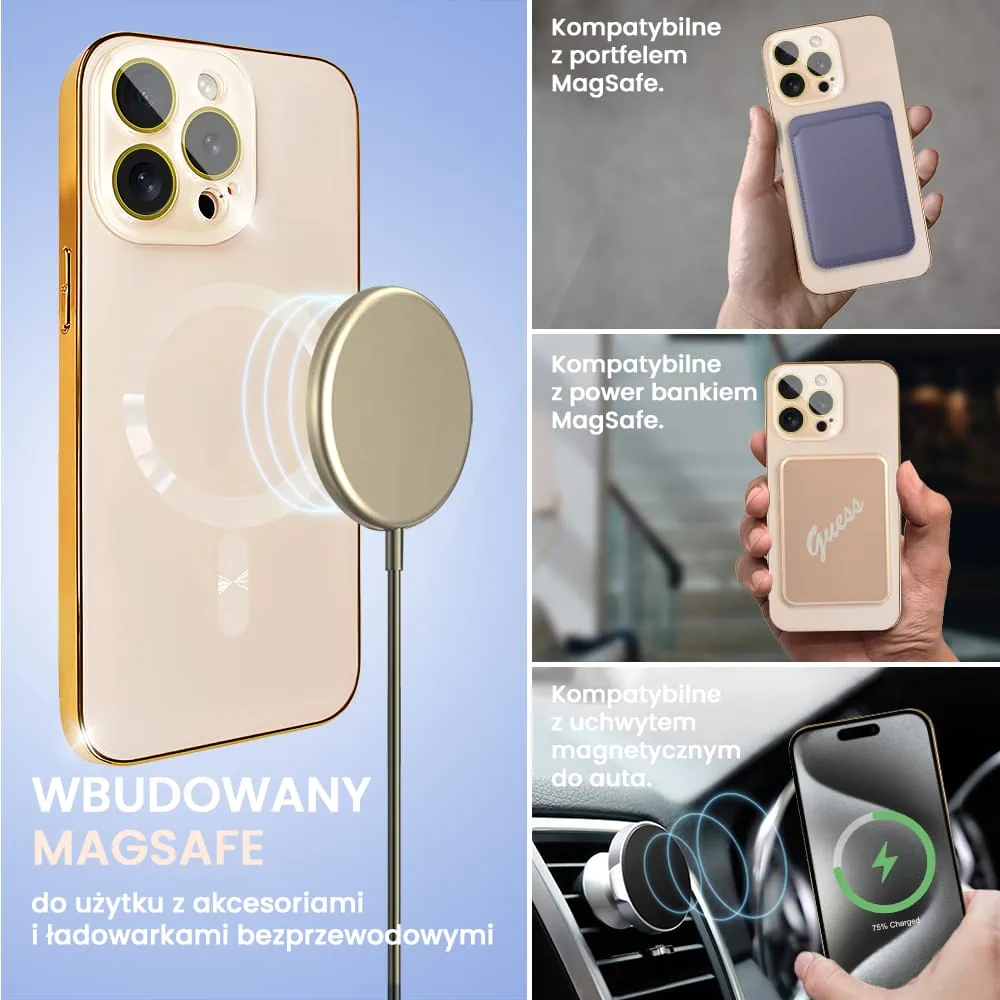 Etui do iPhone 15 Pro Max Jolly Magsafe Protect, hybrydowa ochrona kamery, pastelowy róż ze złotą ramką