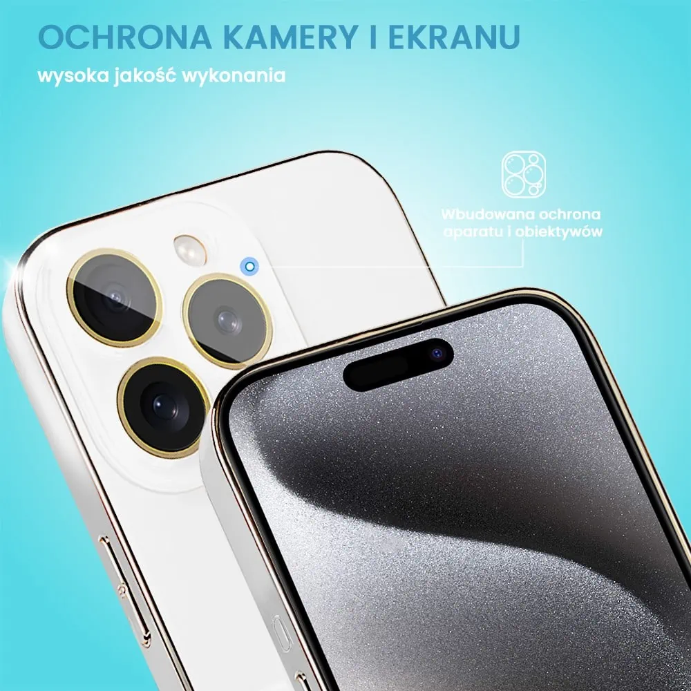 Etui do iPhone 15 Pro Max Jolly Magsafe Protect, z osłoną obiektywów, białe ze srebrną ramką