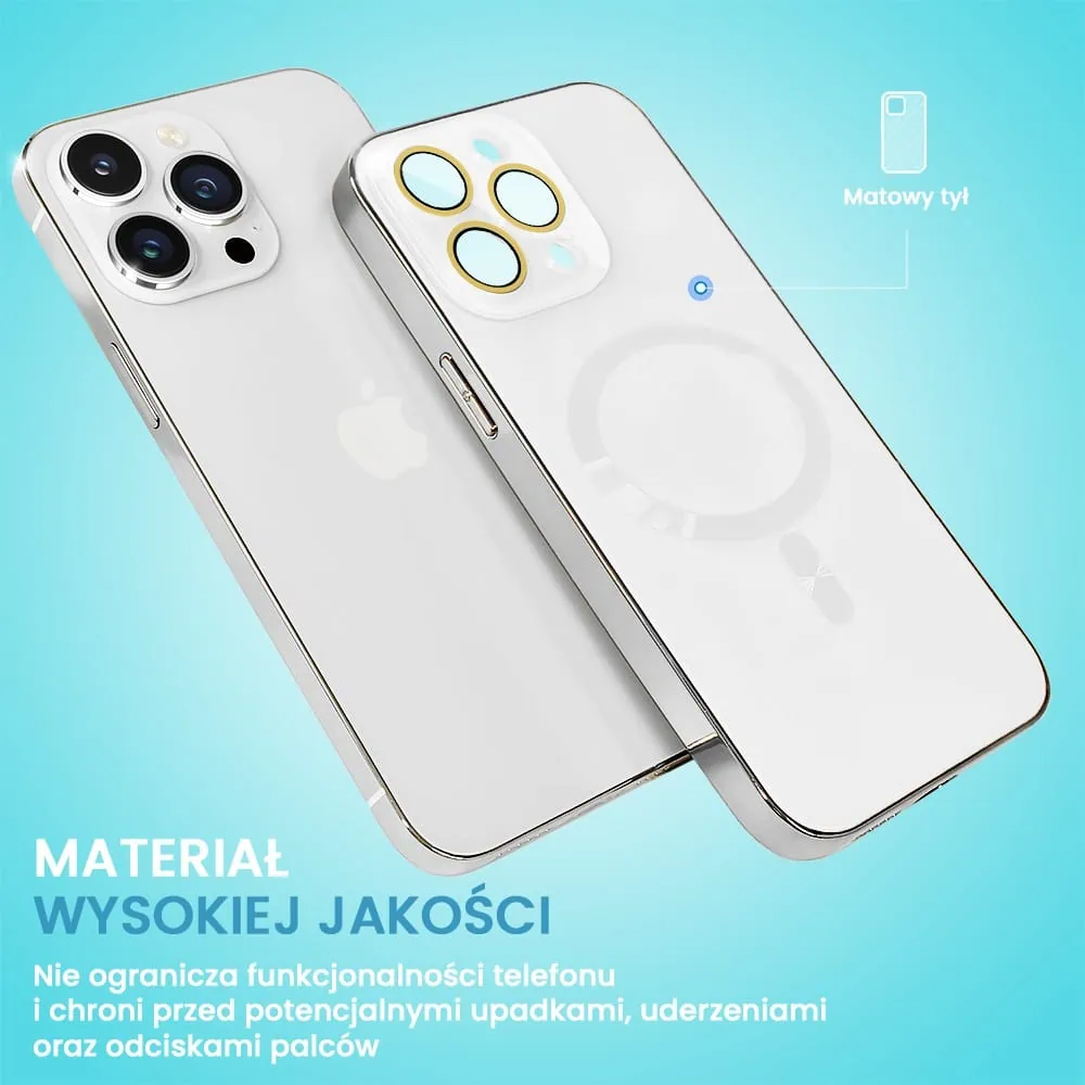 Etui do iPhone 15 Pro Max Jolly Magsafe Protect, z osłoną obiektywów, białe ze srebrną ramką