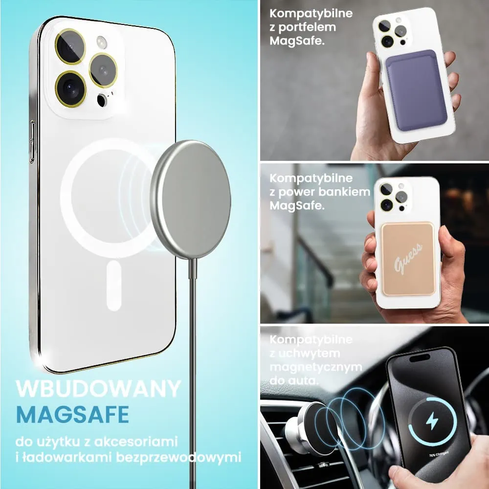 Etui do iPhone 15 Pro Max Jolly Magsafe Protect, z osłoną obiektywów, białe ze srebrną ramką