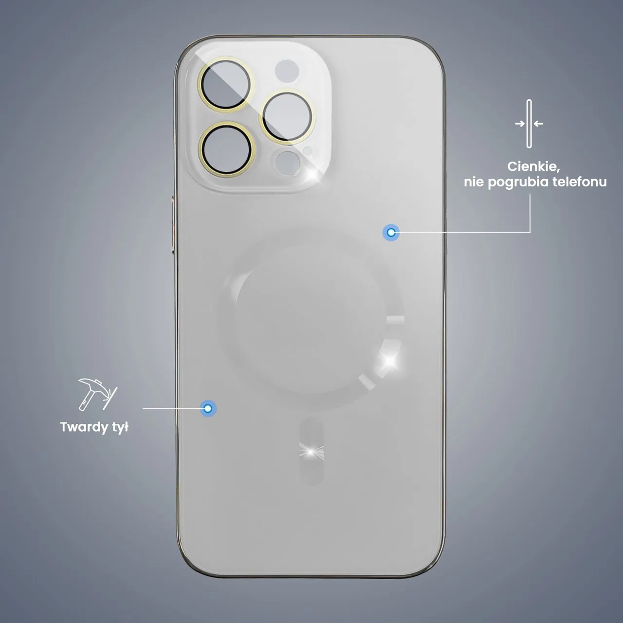 etui do iphone 15 pro jolly magsafe protect, z osłoną obiektywów, srebrne z ozdobną ramką