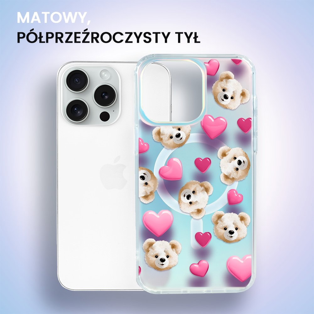 Etui do iPhone 15 Pro Max MagSafe Bear With Me, Love Mood, miś i serduszka, zmieniające kolor