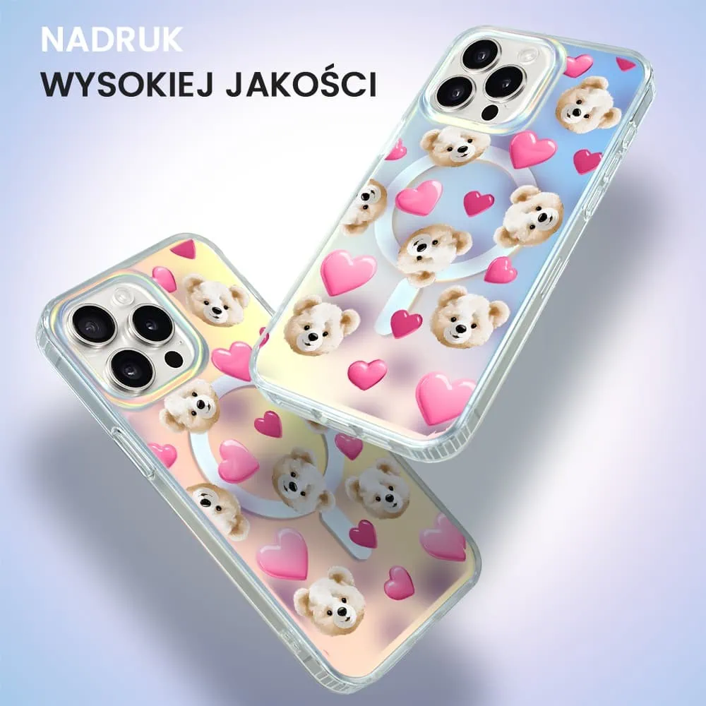 Etui do iPhone 15 Pro Max MagSafe Bear With Me, Love Mood, miś i serduszka, zmieniające kolor