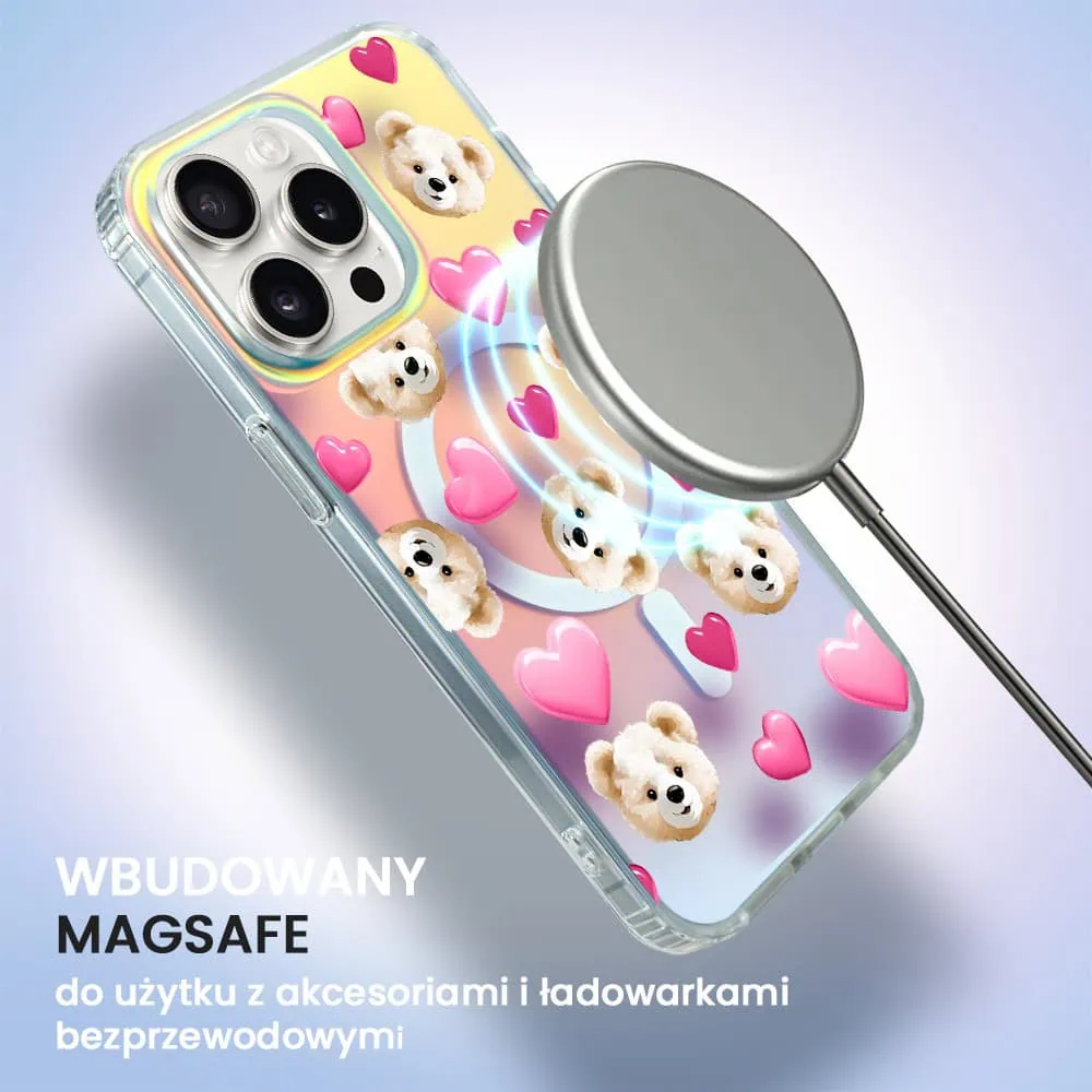 Etui do iPhone 15 Pro Max MagSafe Bear With Me, Love Mood, miś i serduszka, zmieniające kolor