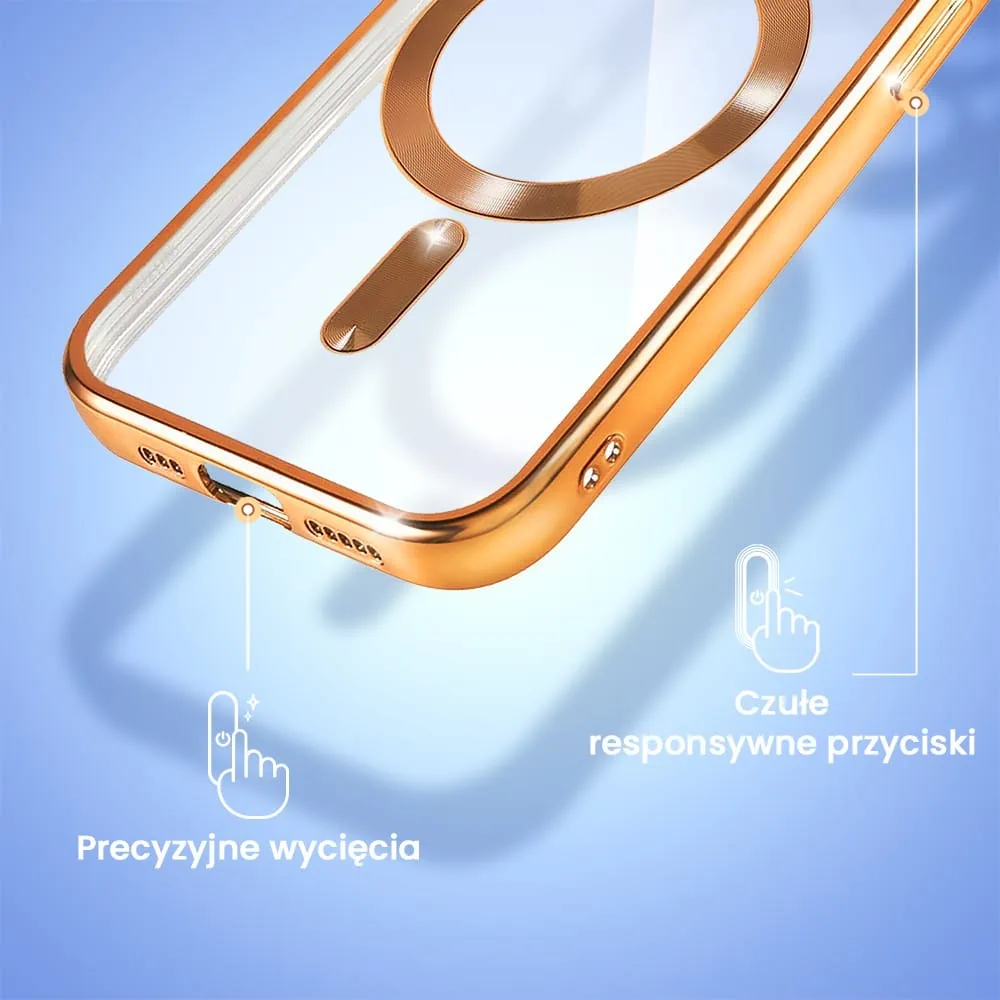 Etui do iPhone 15 Pro MagSafe Luxury Protect przeźroczyste, czerwone złoto