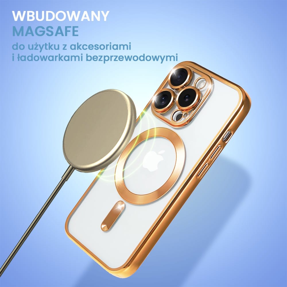 Etui do iPhone 15 Pro MagSafe Luxury Protect przeźroczyste, czerwone złoto