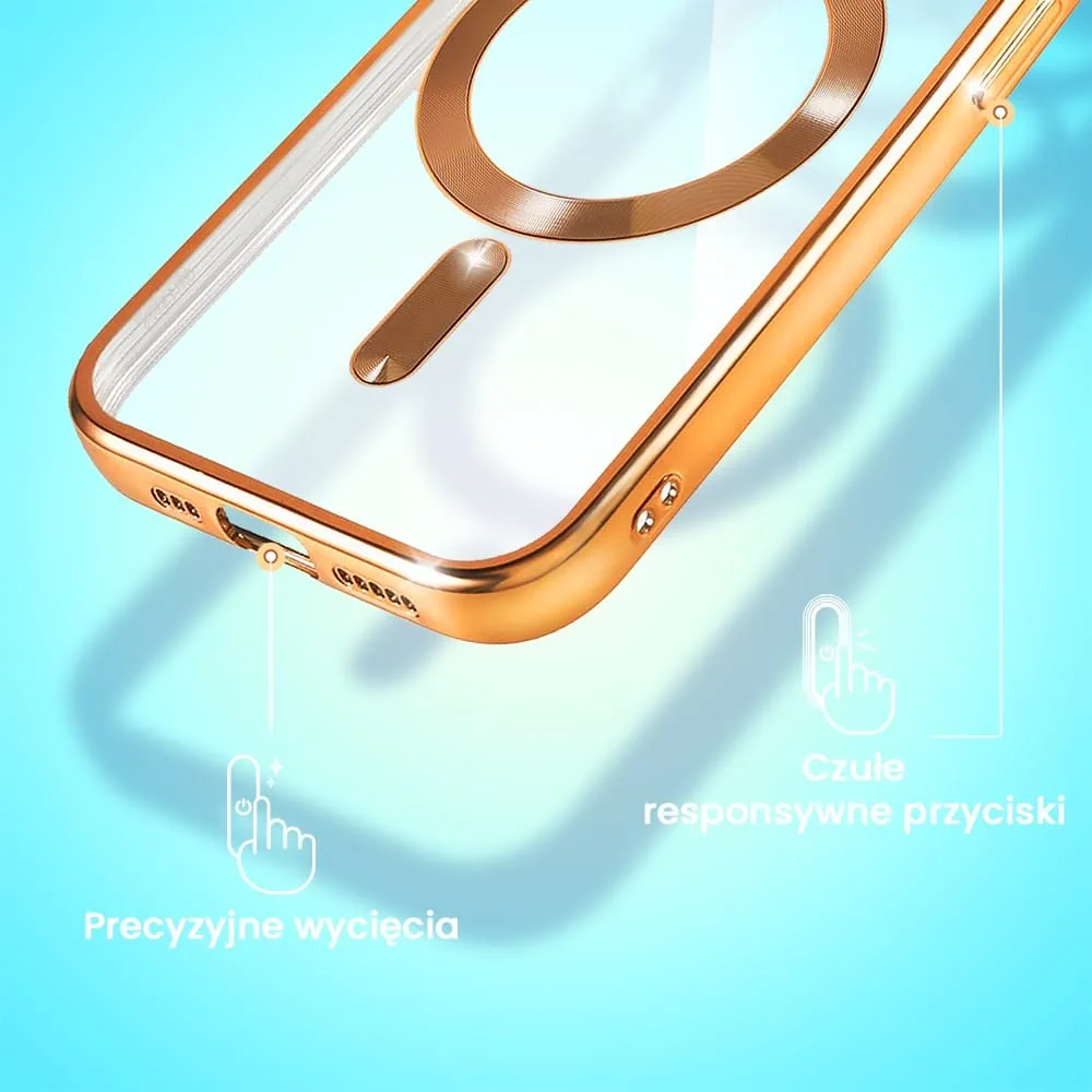 Etui do iPhone 13 Pro MagSafe Luxury Protect przeźroczyste, hybrydowa ochrona kamery, czerwone złoto